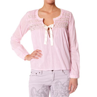 Cotton embroided l/s blouse, Lite pink