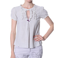 Poplin s/s frilled blouse, Pearl