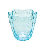 Glass Votive w/hearts, Turquoise