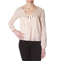Cotton embroided l/s blouse, Porcelain